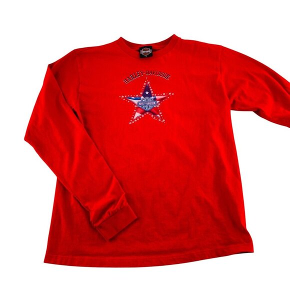 Harley-Davidson Red Star Logo Long Sleeve T-Shirt Women's Size M - Picture 1 of 5